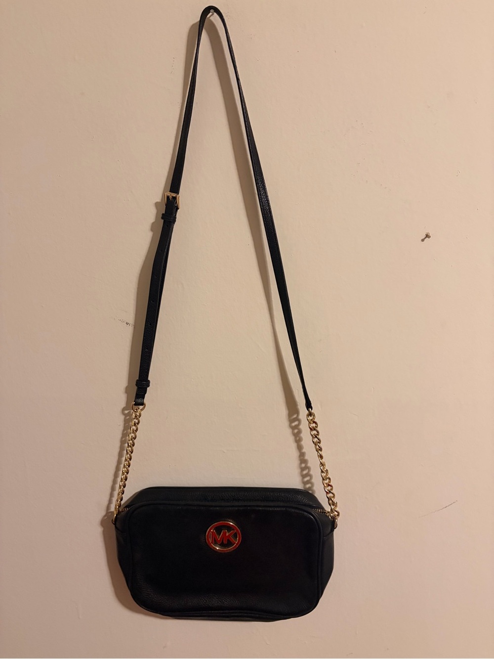 Michael Kors Black Leather Crossbody with Gold Hardware
